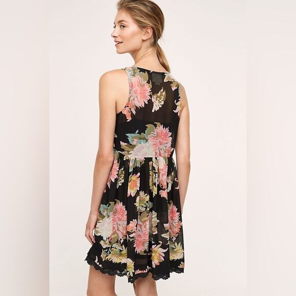 MAEVE Anthropologie Violetta Floral Print Black Multicolor Shift Dress small - Picture 7 of 8